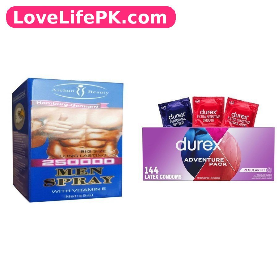 250000 Men Delay Spray + Durex Adventure Pack Condoms 144 Combo