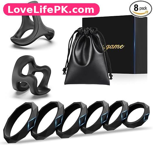 8-Piece Silicone Penis Ring Set with Multiple Sizes