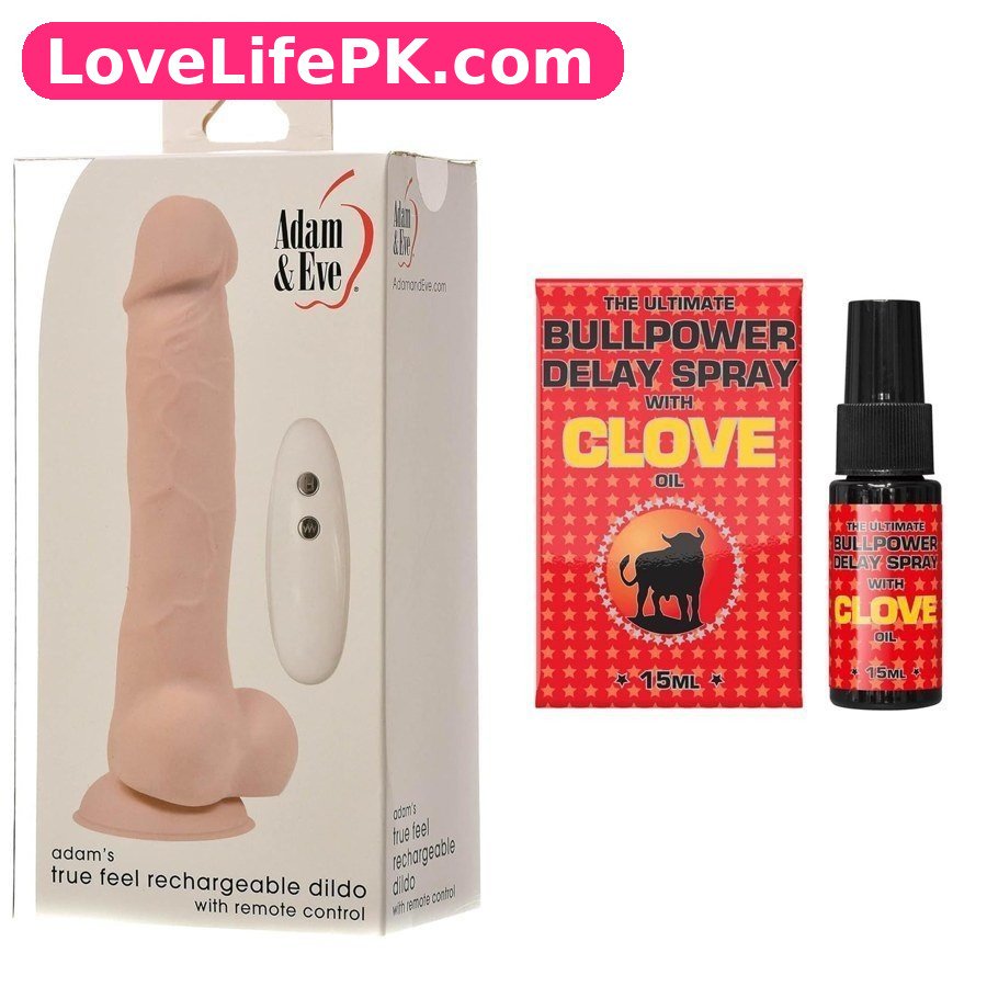 Adam and Eve Rechargeable Dildo + Bullpower Delay Spray with Clove Oil Combo