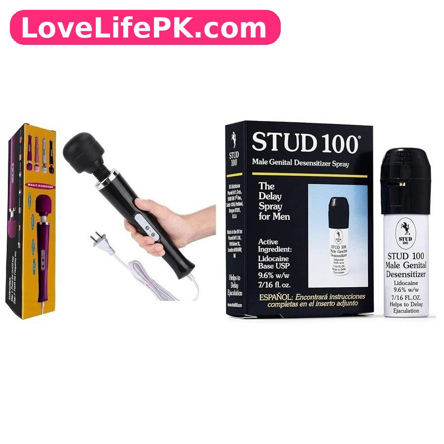 Adjustable Speed Handheld Deep Tissue Body Massager + Stud 100 Male Genital Desensitizer Spray 0.44 fl oz Combo