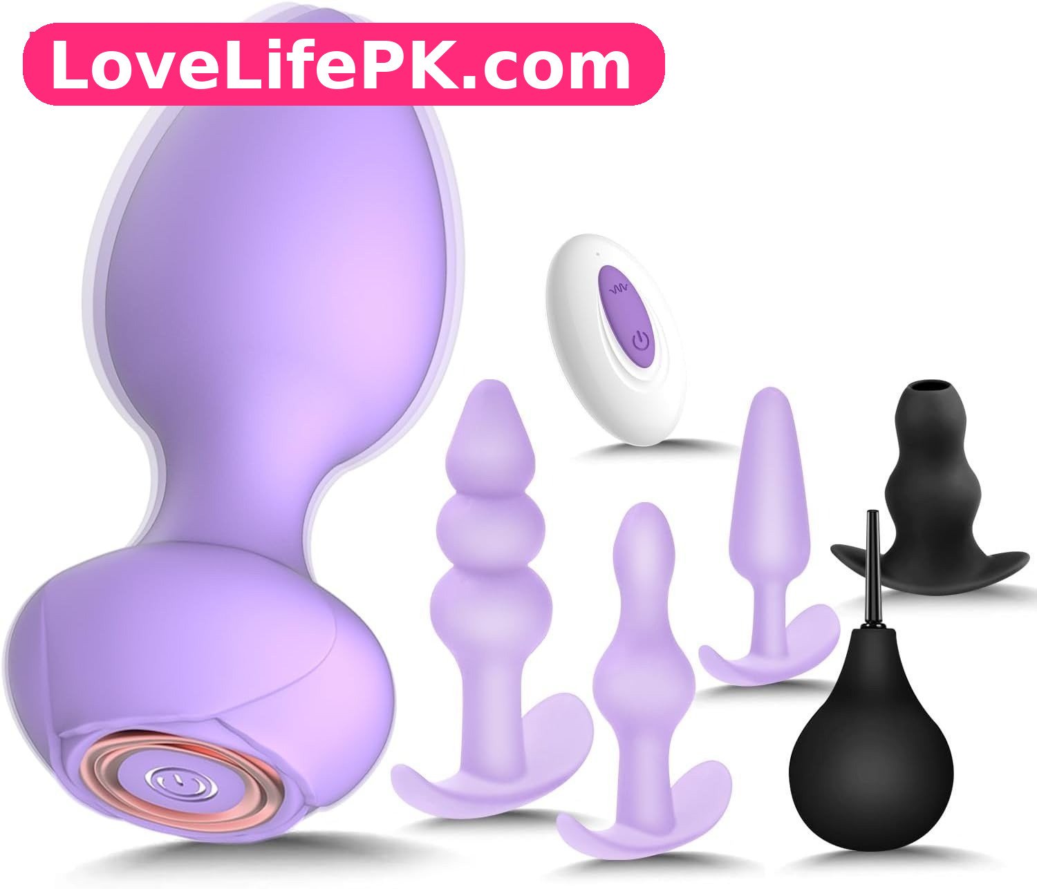 Purple Vibrating Butt Plug Set