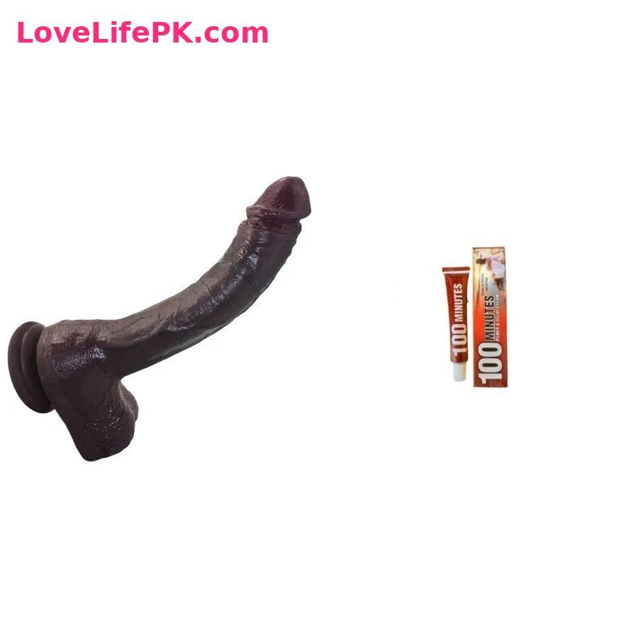 13 Inch Extra Long Huge Brown Lifelike Anal Dildo + 100 Minutes Power Delay Cream Combo