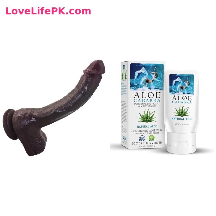 13 Inch Extra Long Huge Brown Lifelike Anal Dildo + Aloe Cadabra Personal Lubricant Combo