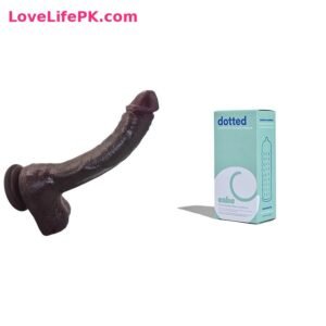 13 Inch Extra Long Huge Brown Lifelike Anal Dildo + Cake Ribbed Condoms Combo