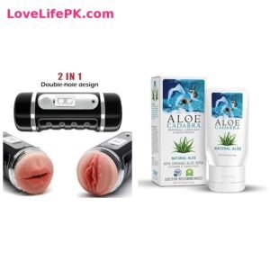 2 in 1 Double Hole Pocket Pussy + Aloe Cadabra Personal Lubricant Combo