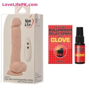 Adam and Eve Rechargeable Dildo + Bullpower Delay Spray with Clove Oil Combo