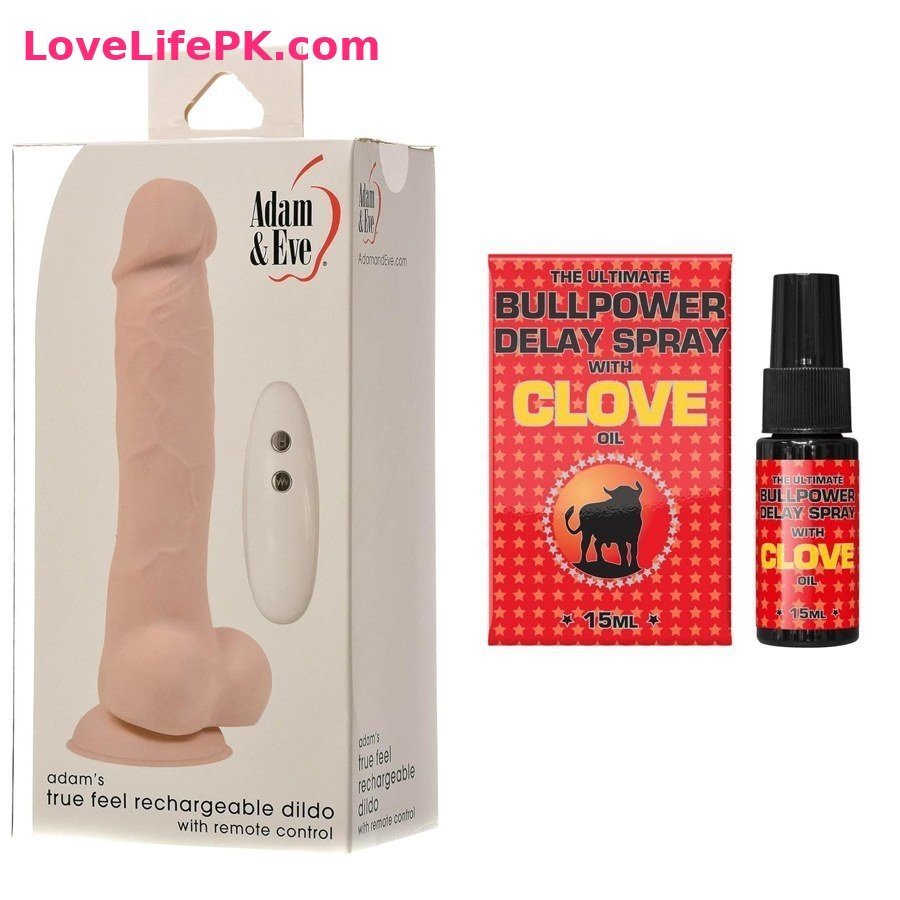 Adam and Eve Rechargeable Dildo + Bullpower Delay Spray with Clove Oil Combo