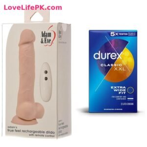 Adam and Eve Rechargeable Dildo + Durex Classic XXL Condoms 12 Pack Combo