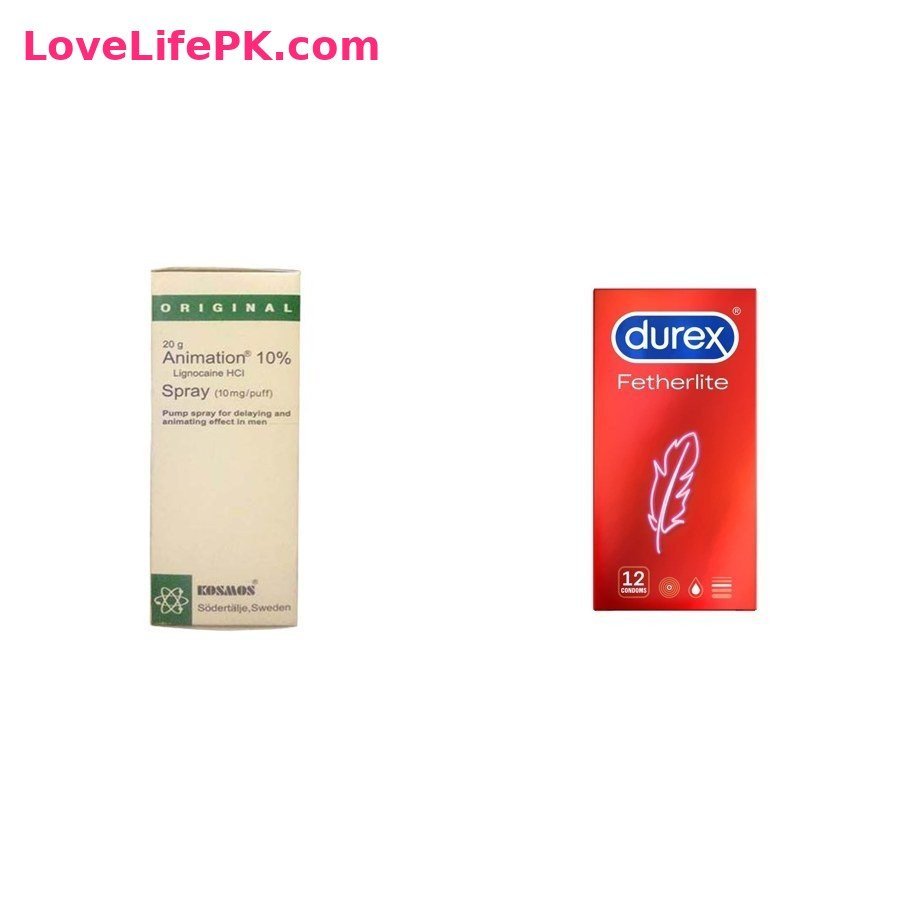 Animation Delay Spray + Durex Fetherlite Condoms 12 Pack Combo