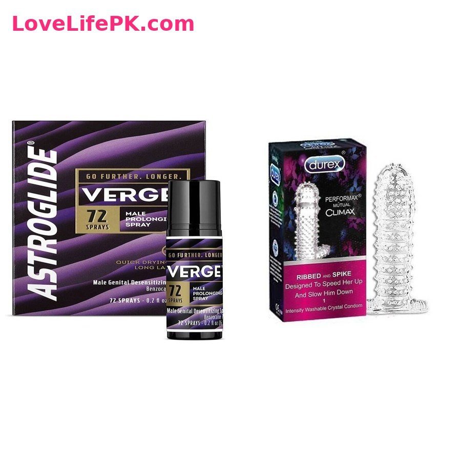 Astroglide Verge Delay Spray + Durex Performax Climax Condoms Combo