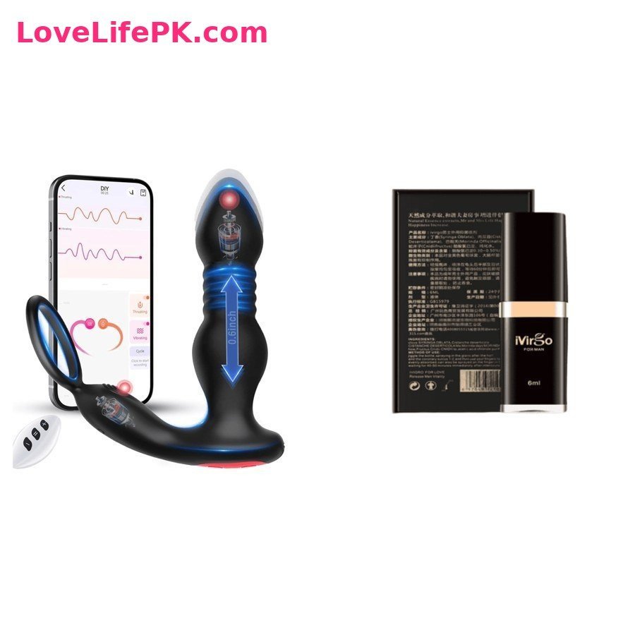 Black App Thrusting Vibrator + iVirGo Delay Spray Combo