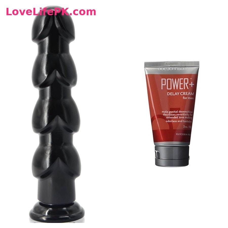 Black Beaded Anal Dildo + Doc Johnson Power Plus Delay Cream Combo