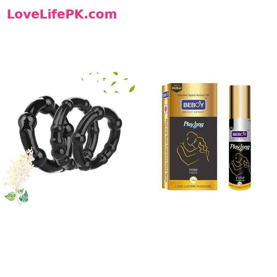 Black Beaded Cock Rings + Beboy Delay Spray Combo