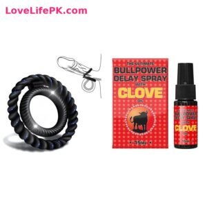 Black Braided Cock Ring + Bullpower Delay Spray with Clove Oil Combo