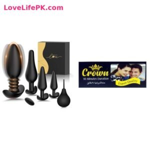 Black Butt Plug Training Set + Crown Delay Cream Combo