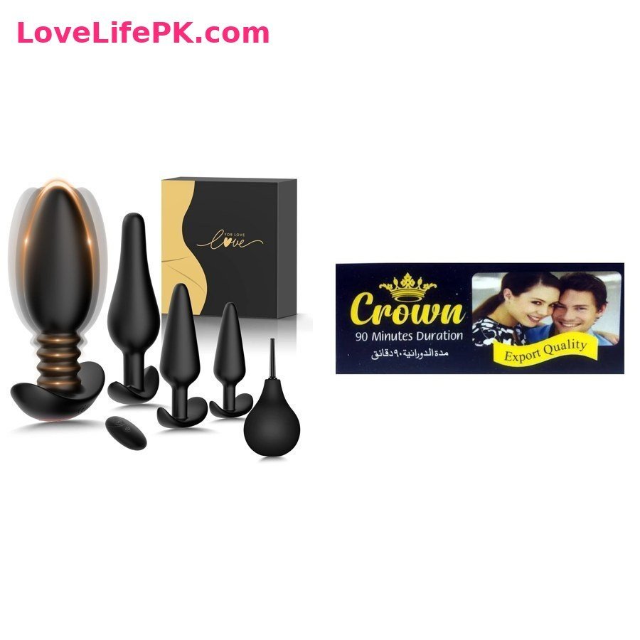Black Butt Plug Training Set + Crown Delay Cream Combo