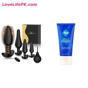 Black Butt Plug Training Set + ID Jelly Extra Thick Lubricant Combo