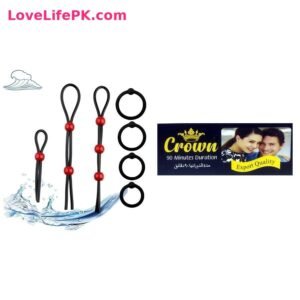 Black Cock Ring and Lasso Set + Crown Delay Cream Combo