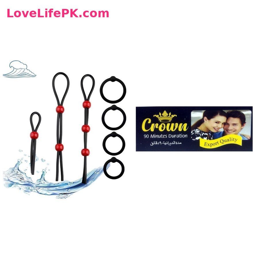 Black Cock Ring and Lasso Set + Crown Delay Cream Combo
