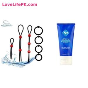 Black Cock Ring and Lasso Set + ID Jelly Extra Thick Lubricant Combo