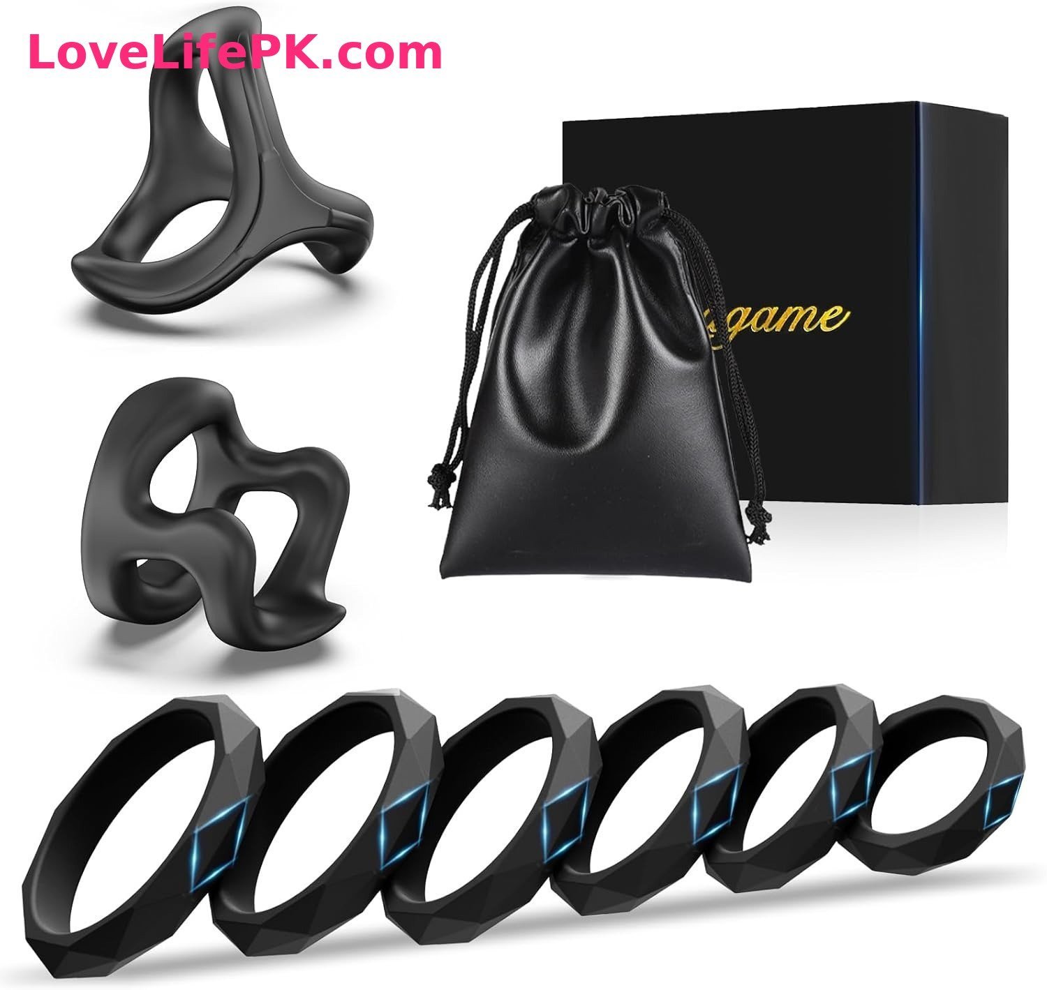 Black Cock Ring Set with Pouch