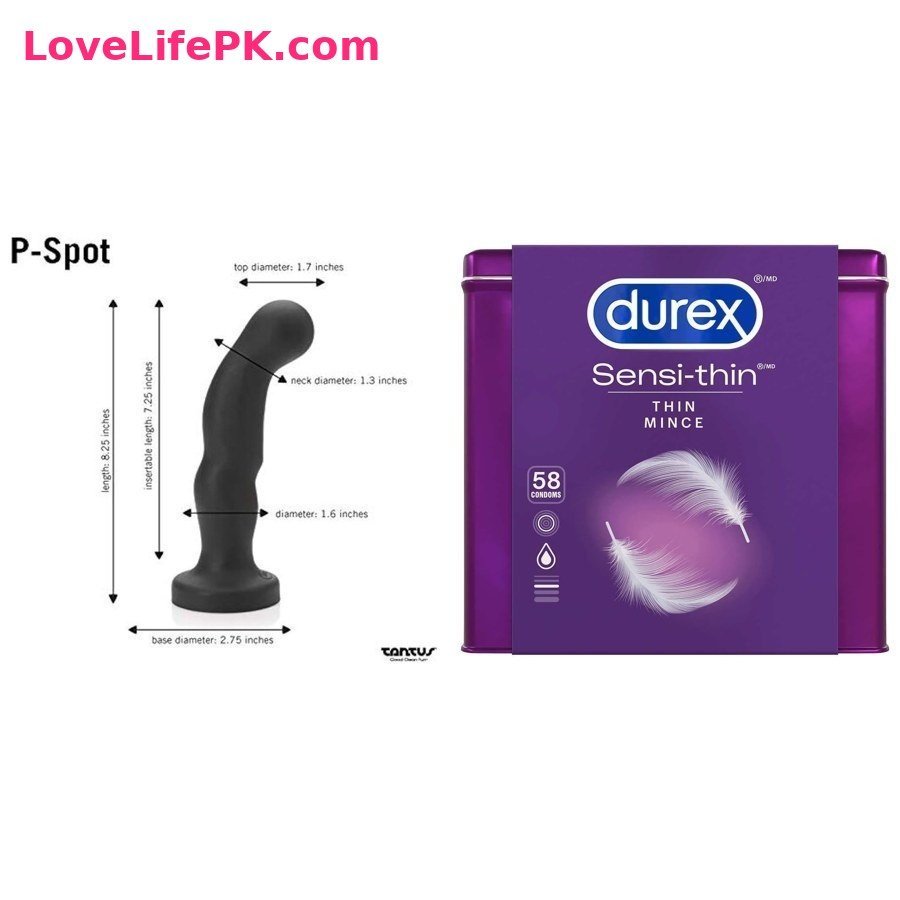 Black P-Spot Dildo + Durex Sensi-Thin Condoms 58 Pack Combo