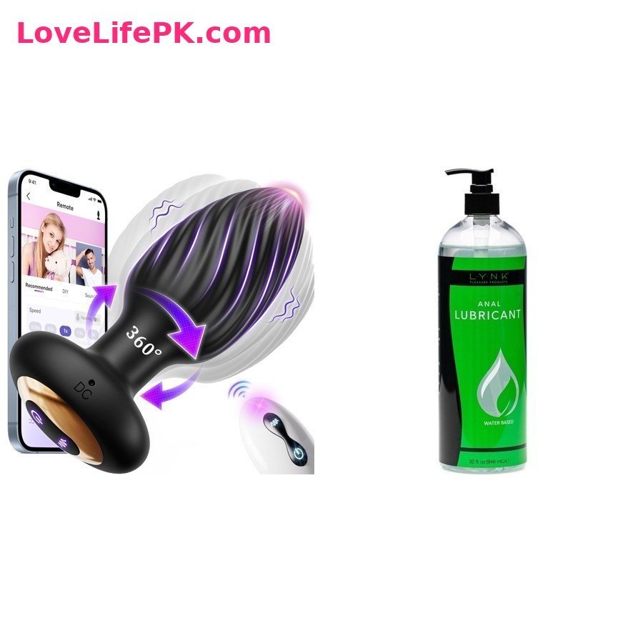 Black Rotating Butt Plug with App + Lynk Anal Lubricant Combo