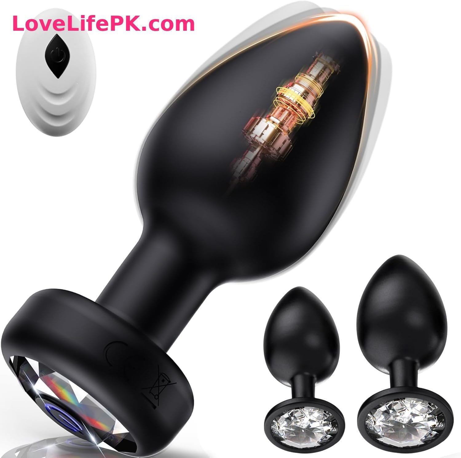 Black Vibrating Butt Plug Set with Remote