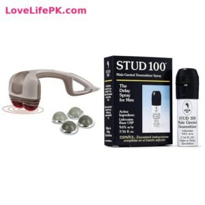 Handheld Heated Massager with Dual Pivoting Massage Heads + Stud 100 Male Genital Desensitizer Spray 0.44 fl oz Combo