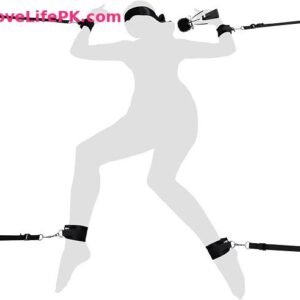Under-Bed BDSM Restraint Kit with Leather Cuffs, Lace Blindfold and Feather Tickler
