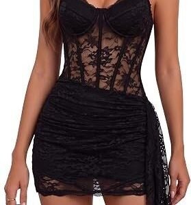Women’s Sexy Lace Bustier Maxi Dress with Underwire Support