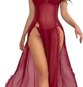 Women’s Sexy Sheer Dress Set with Matching Thong
