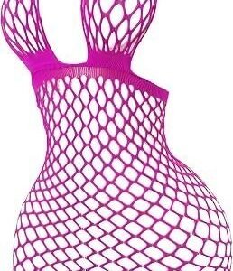 Women’s Sheer Fishnet Halter Babydoll Lingerie Dress – Backless Hollow-Out Style