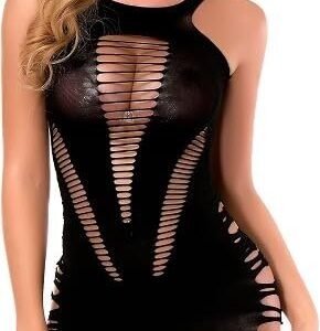 Women’s Sheer Fishnet Mini Dress – Sleeveless Bodycon Lingerie
